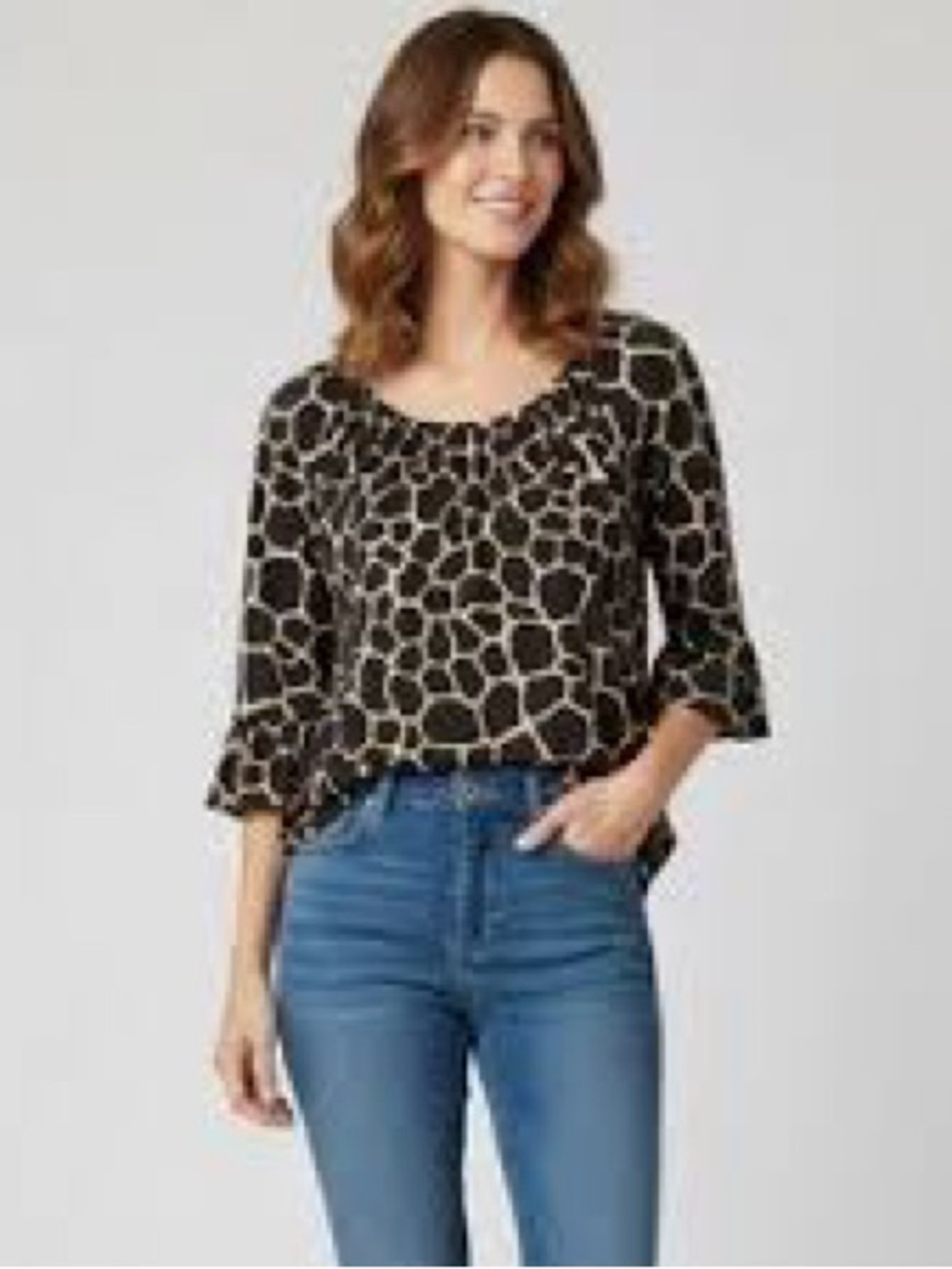 Michael Kors Black and Cream Giraffe-Print Ruffle-Sleeve Blouse